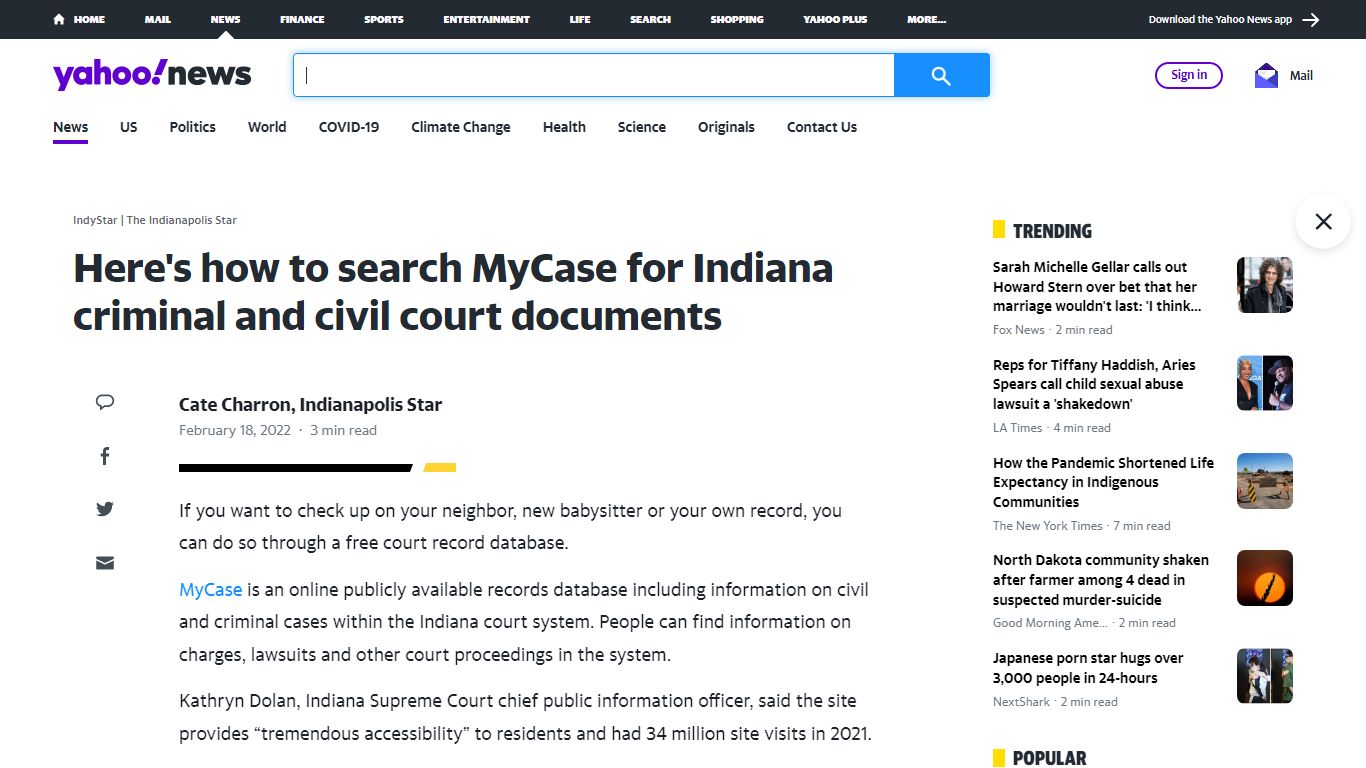 Here's how to search MyCase for Indiana criminal and civil court documents